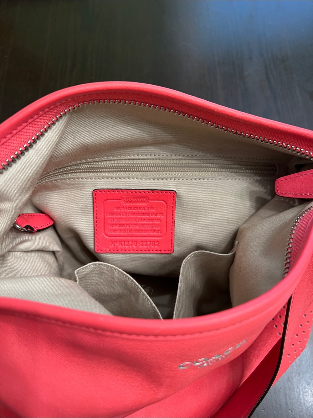 Coach Coral Perforated Leather Shoulder Bag with Tassel - Picture 4 of 8